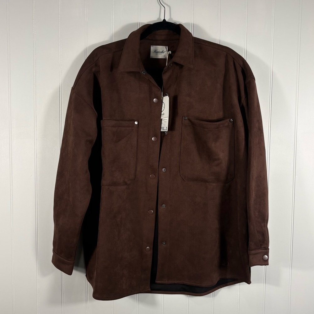 Kuwalla Tee Suede Overshirt Dark Chocolate Snap Button Shirt Jacket Small NWT